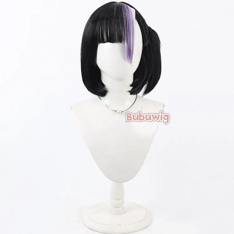 Bubuwig Synthetic Hair Syuen Cosplay Wigs Nikke The Goddess of Victory Syuen 30cm Black Mixed Purple White Wig Heat Resistant