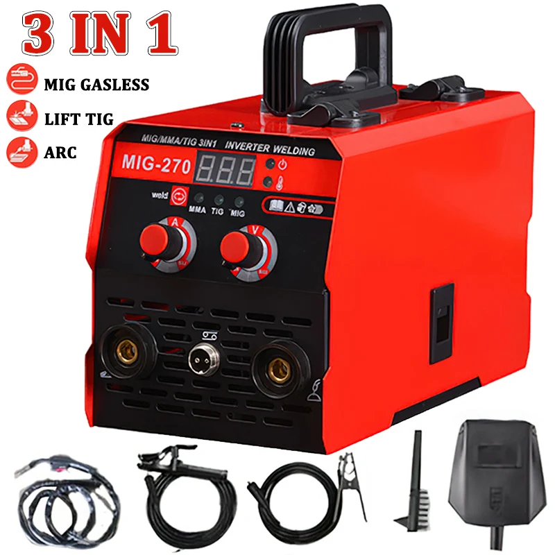 Machine à souder Portable 3 en 1 MIG-270, sans gaz, affichage numérique LED, Machine à souder MIG, courant réglable, soudage électrique
