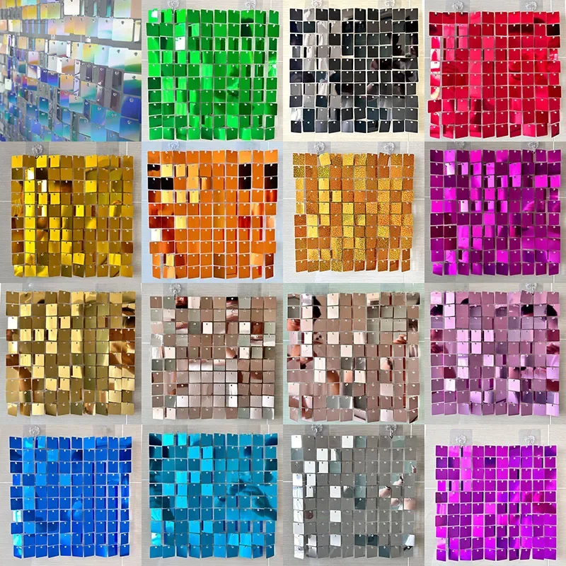 6-27 Pieces Shimmer Wall Backdrops Square Sequin Panels Decor For Valentine's Decorations Birthday Wedding Bachelorette Party