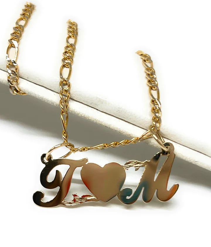 Zciti 14K Solid Yellow& White Custom Crown Cursive With Hearts Nameplate Gold Pendant Necklace With Chain For Women Gift