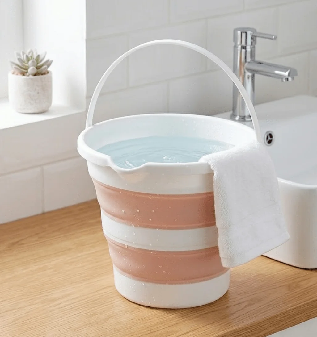 Seau pliable en silicone de 12 L |     Seau portable multifonctionnel pour le camping, la pêche, les voyages, le lavage de voiture et la maison (rose)
