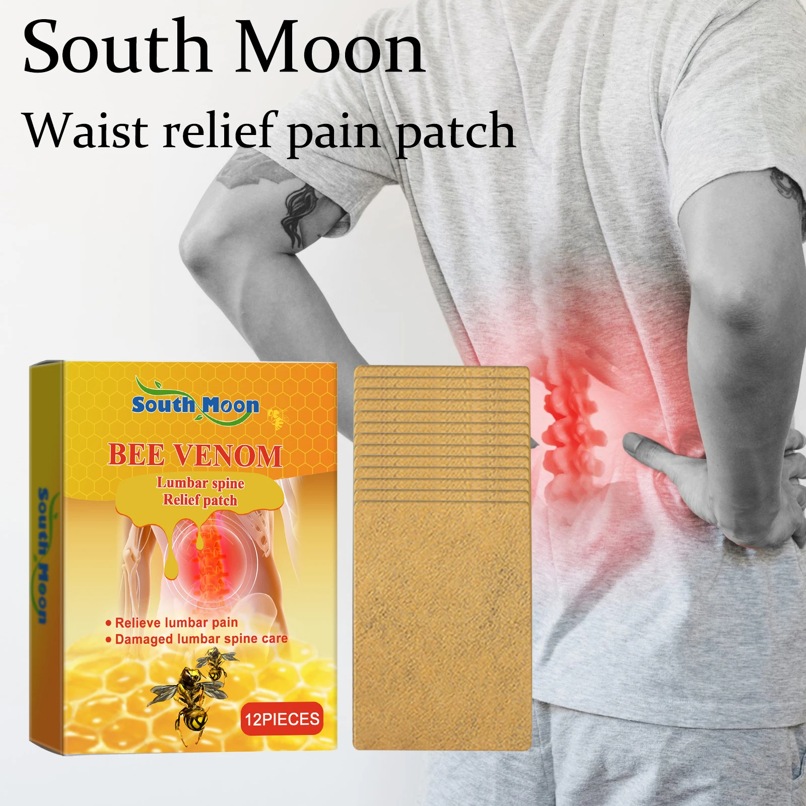 

Пластырь для ухода за талией South Moon Bee Venom, облегчение боли в талии и дискомфорте, питательный, уменьшает болезненность, длительный эффект, пластырь на талию