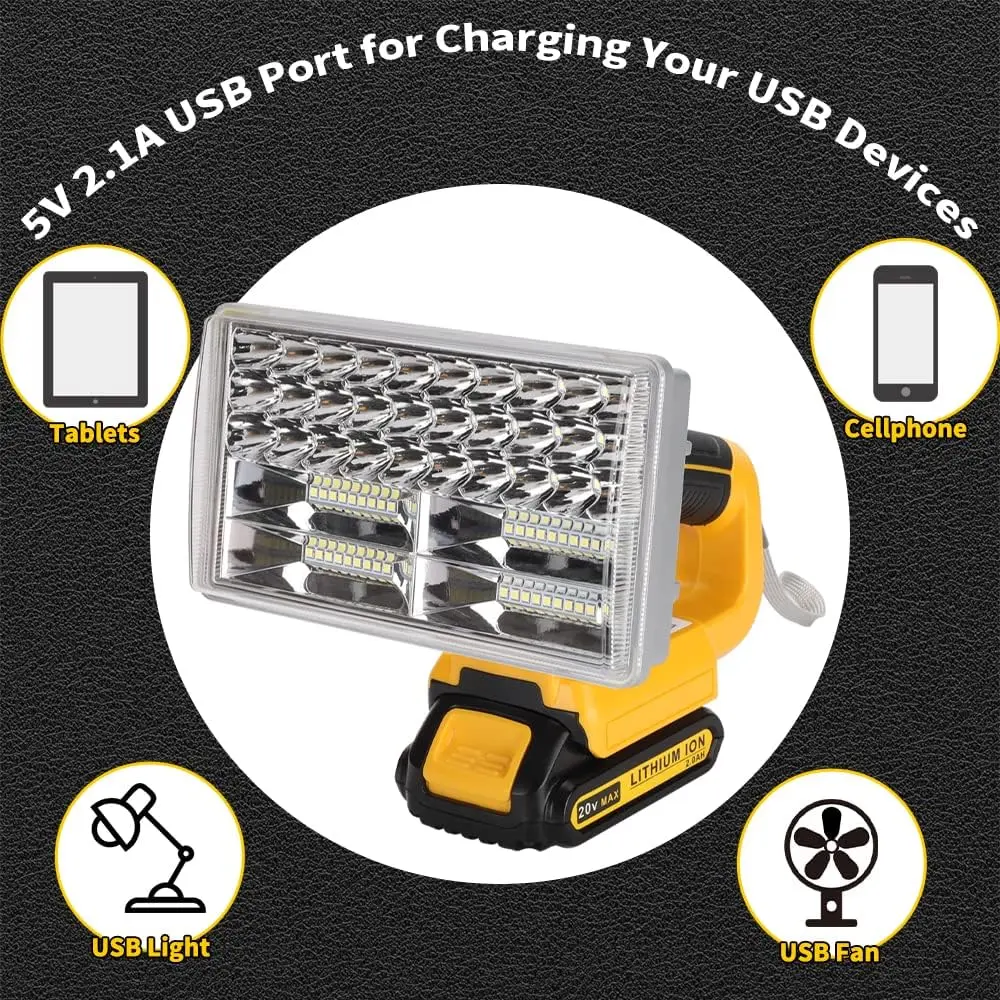 Imagem -05 - para Dewalt 30w Ferramenta de Luz Interior e Exterior Luz Led Luz Trabalho para Dewalt 18v Bateria Íon Lítio Dcb201 Dcb200