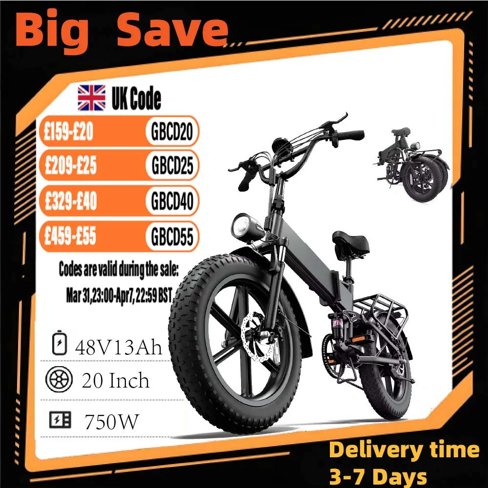 URLIFE T5 adult E-bike 48V 13Ah battery 750W Foldable Electric Bike,20-inch All-terrain fat tire E-Mountain bike