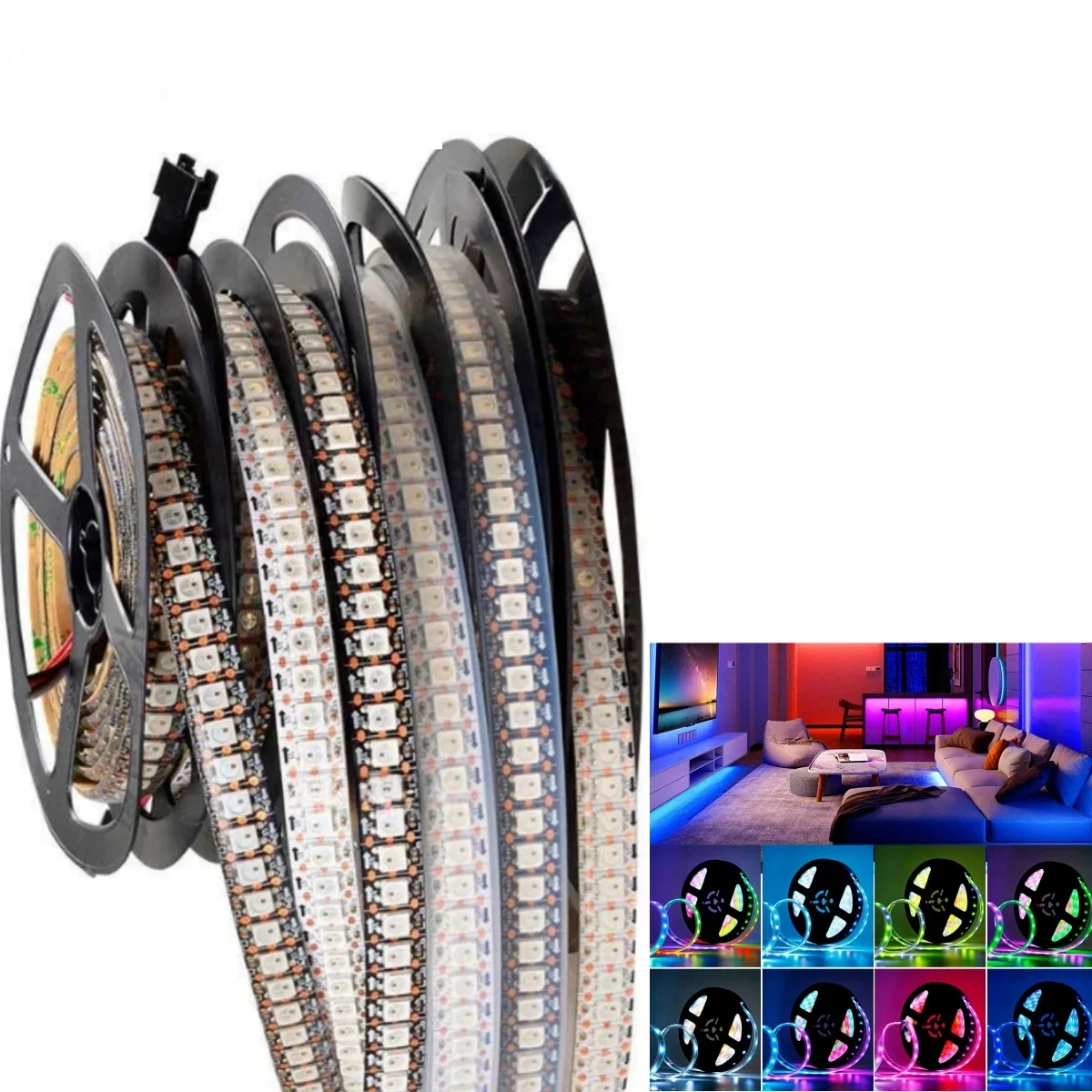 Bande lumineuse LED adressable, 1 mètre, DC5V WS2812B, PCB blanc/noir, bon, 30/60/74/96/144 LED/M IP30/65/67 pour décoration de vacances