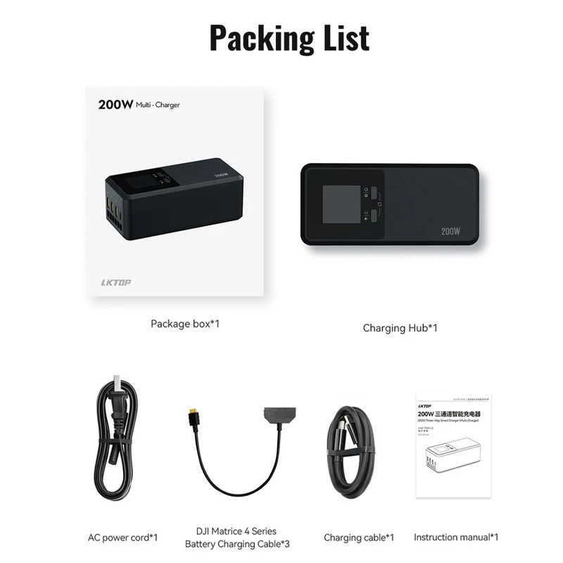 

LKTOP 3-Channel Fast Charger For DJI Matrice 4 – 200W Triple Battery Charging 100% Brand NEW
