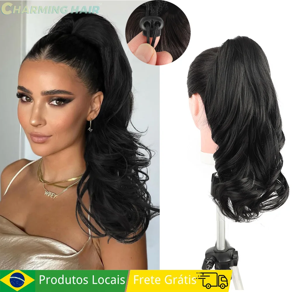 Aplique Rabo de Cavalo Acompanha Elastico e Presilha 145g 35cm Fibra Orgânica Ondulado Liso Fácil de Voce Colocar "BETINA"
