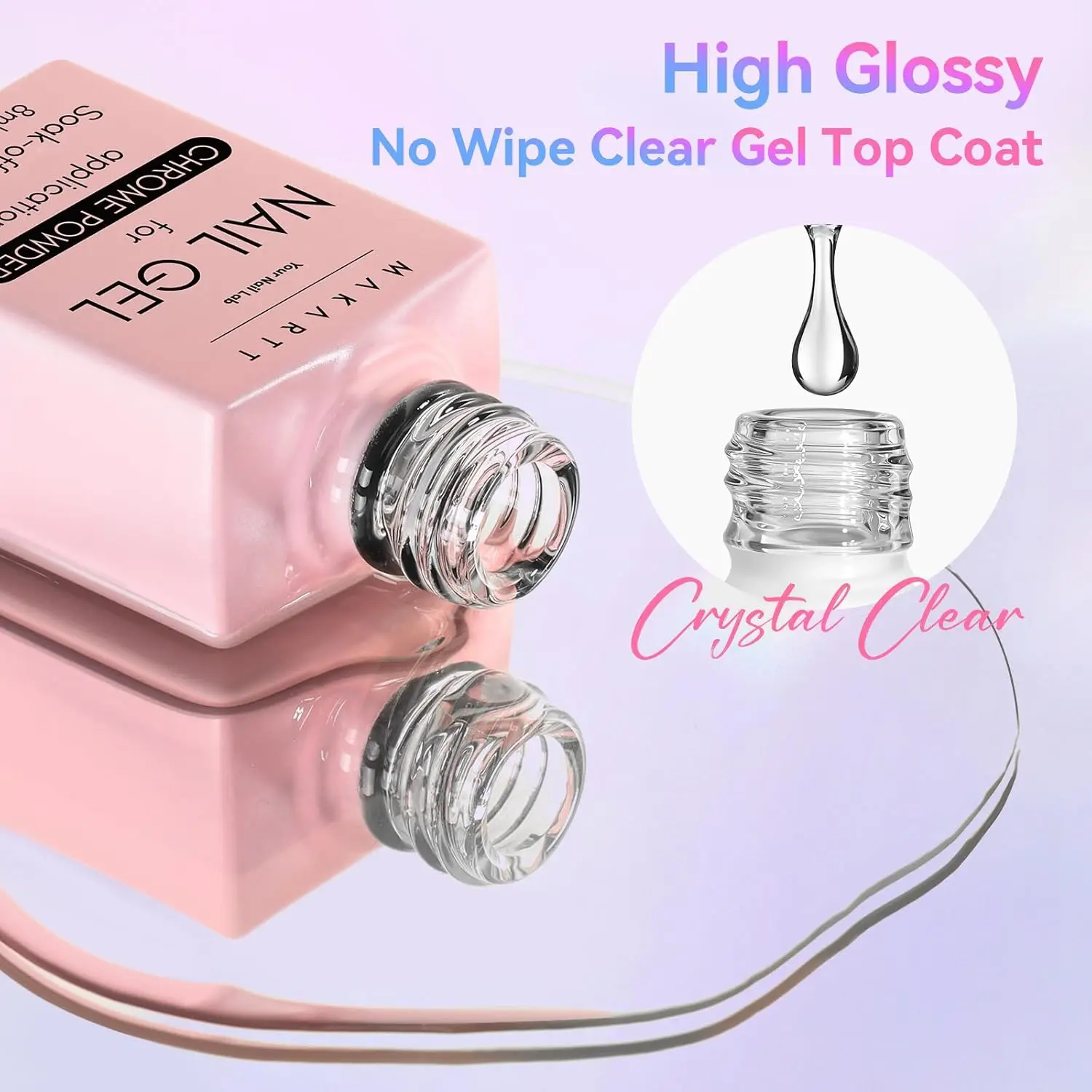 Makartt No Wipe Gel Top Coat for Chrome Nail Powder - Clear High Gloss Mirror Shine Top Coat Gel Nail Polish, Long Lasting Soak