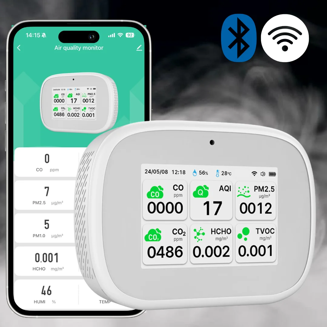 Air meter CO2 carbon dioxide CO carbon monoxide detector, fine dust indoor WIFI portable PM2.5 formaldehyde TVOC detection