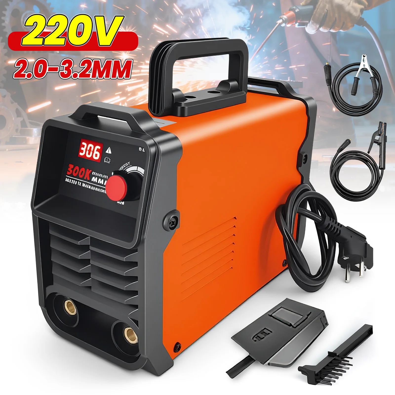 Soudeuse portable à affichage numérique LCD à courant élevé 350A 220V Inverseur IGBT Soudeuse à démarrage à chaud Soudage maritime avec un ensemble complet d'outils