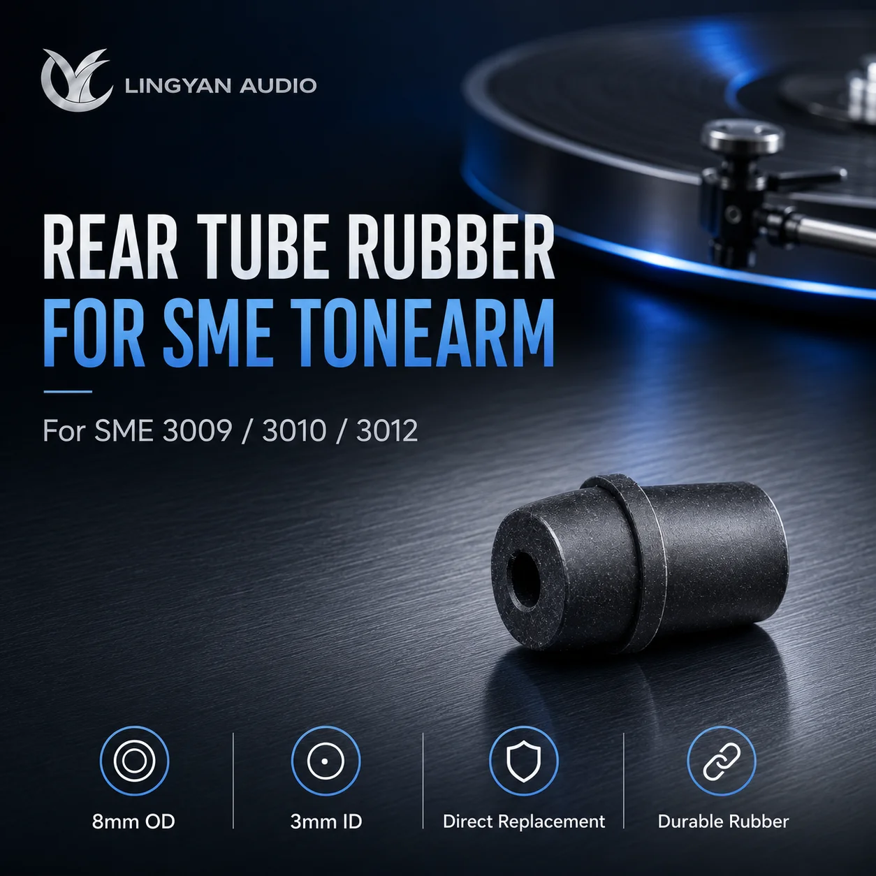 For SME Tonearm Rear Tube Connection Rubber, Ø8mm Body Ø3mm Bore, Durable Replacement for 3009/3010/3012