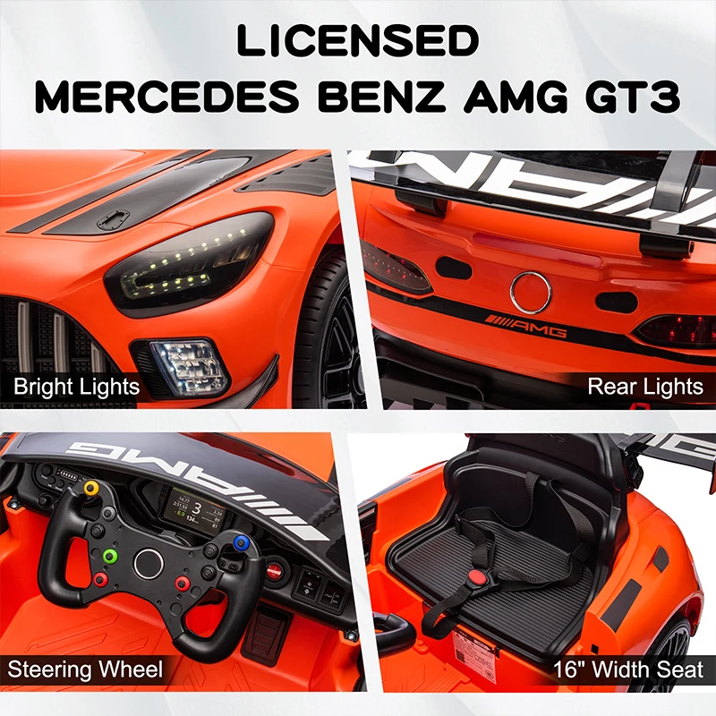 Coche de juguete de 12V con licencia AMG GT3, vehículo eléctrico para niños, coche de paseo con batería para niños, regalos con música de Control remoto