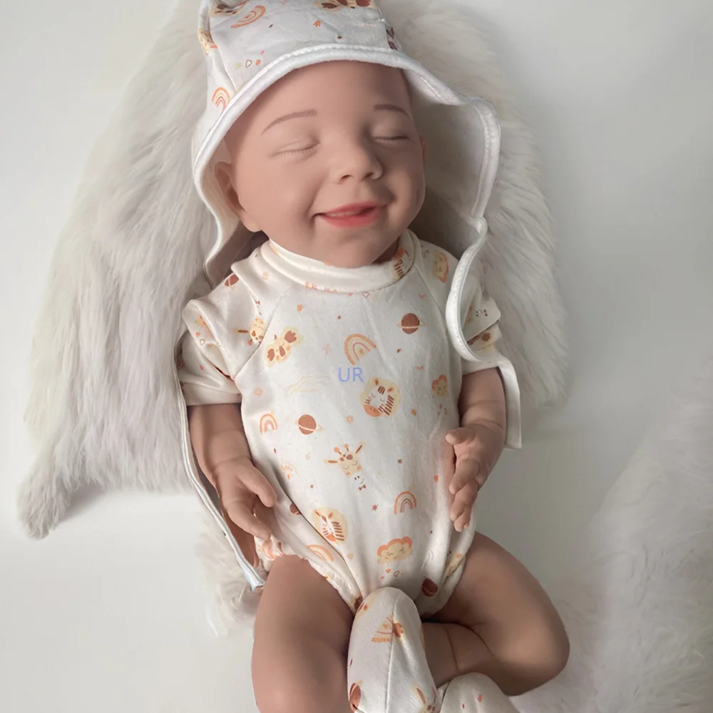 

17Inch Handmade Lifelike Silicone Reborn Baby Doll Smiling Face Closed Eyes Newborn Baby Doll For Collecting Enthusiast Gifts