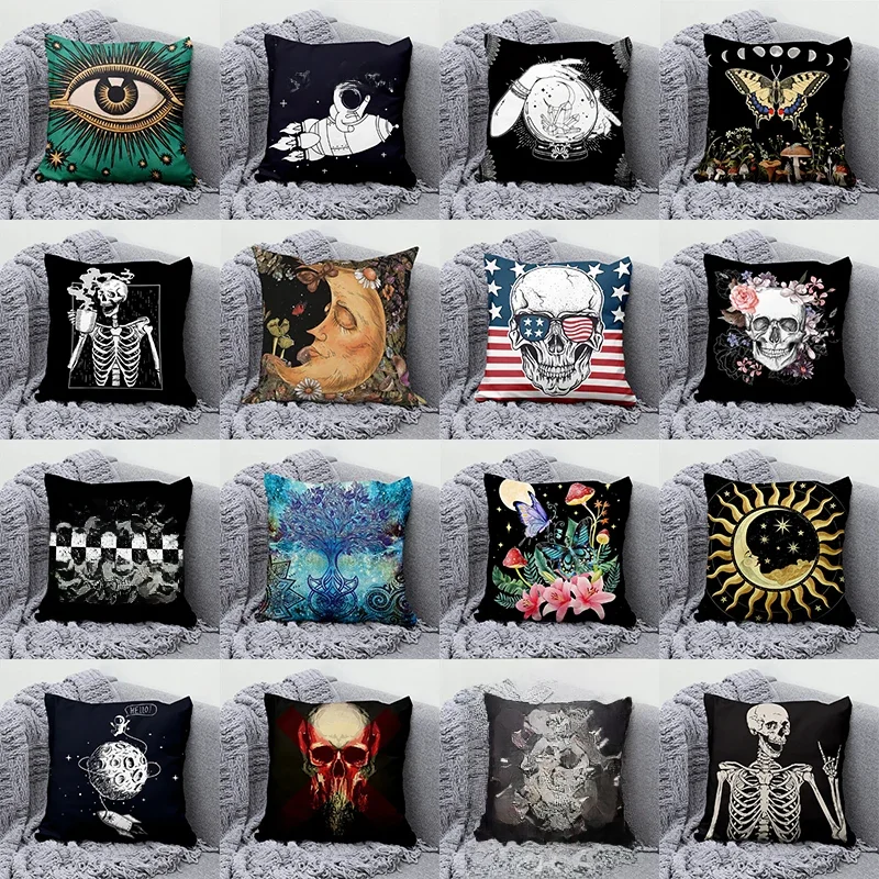 Mandala słońce i księżyc poszewka dekoracyjna Tarot czaszka Evil Eye astronauta czarna poszewka domowa Sofa dekoracja biurowa samochodu — zdjęcie 2