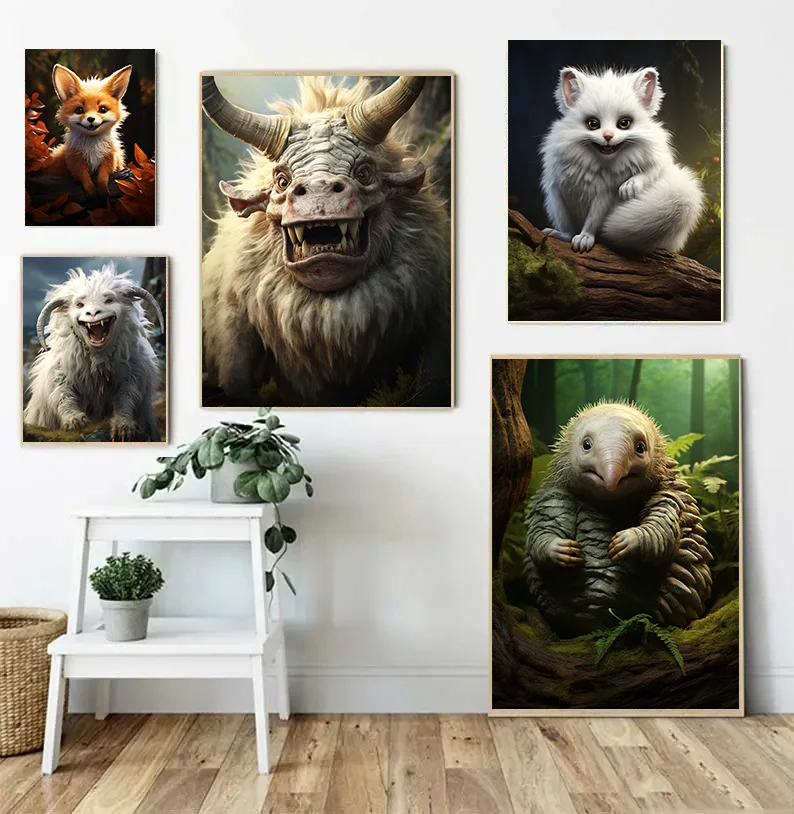 1Pcs Canvas Painting Poster Bedroom Wall Decororation Interior Paintings Pangolin Room Decor Elf Rat Forest Animals Fox Home Art