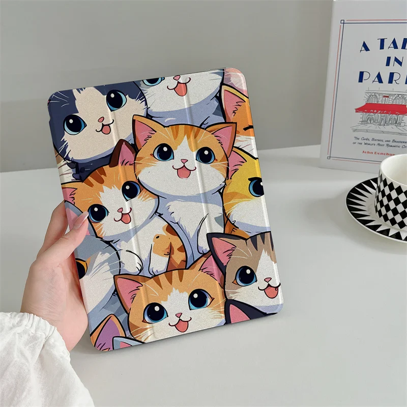 Cute kitten Tablet Case For iPad Air Pro11 2024 iPad 7th 8th 9th 10.5 9.7 10.2 10th 10.9 mini 6 5 4 Cover with Pencil Slot