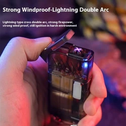 Portable Keychain Light USB Charging Finish LED Flashlight Waterproof Matte Dual Arc Windproof Lighter With Pocket Clip