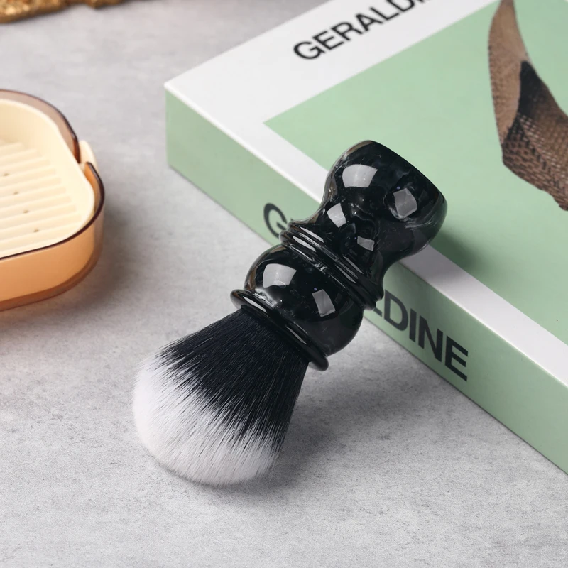 Yaqi 24MM Men's Shaving Brush with Black And White Tip Synthetic Hair Marble Resin Handle Barber Quality Synthetic Shave Brush