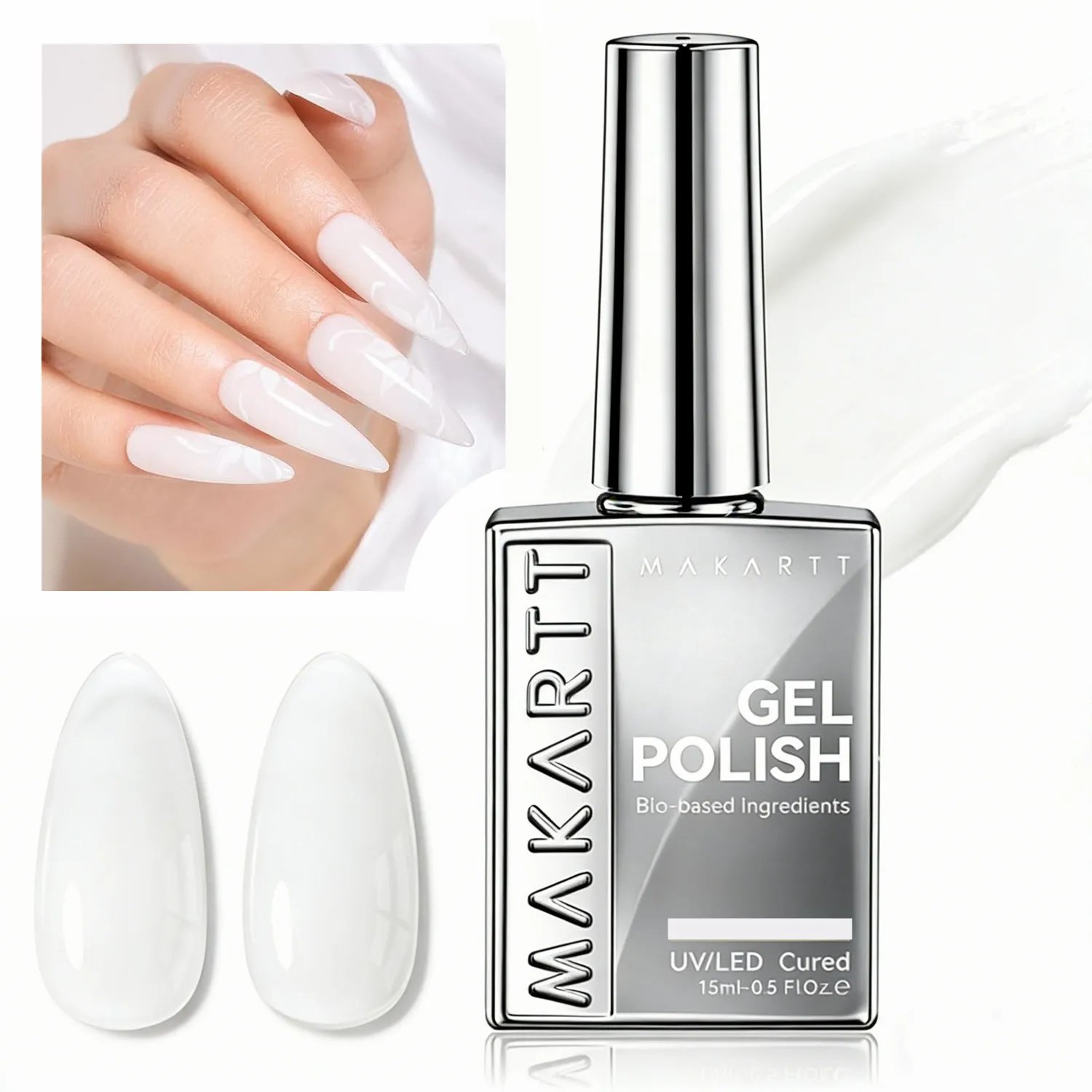 

Hema-Free Gel Nail Polish: Makartt 15ML Jelly White Nail Polish Sheer Translucent Effect Soak Off UV LED Nail Art Manicure