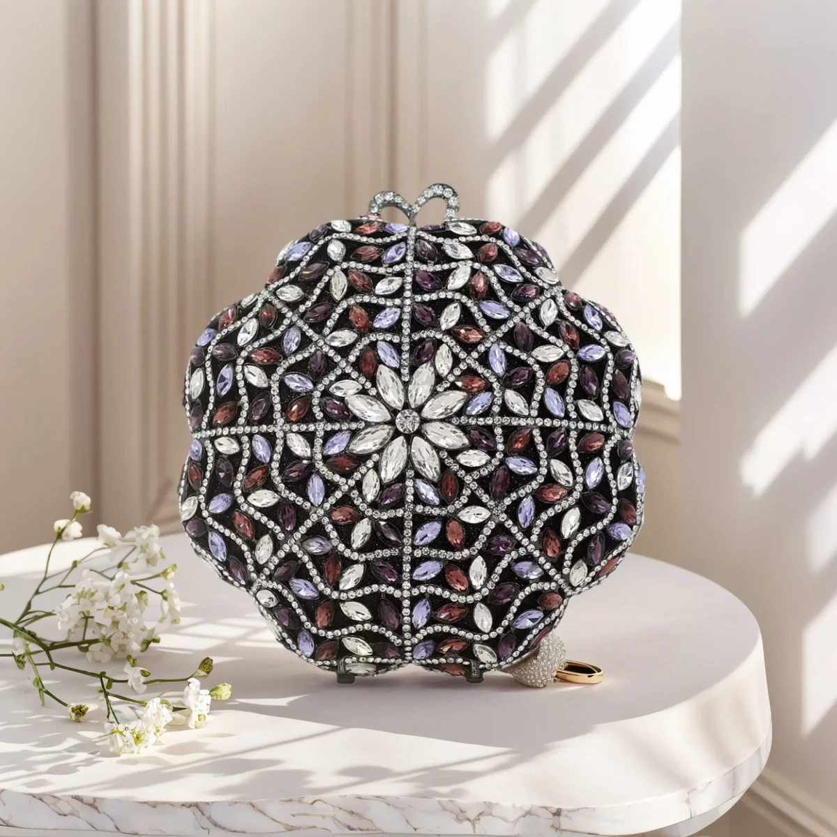 

Элегантная женская вечерняя сумка с цветочными кристаллами и цветочным принтом, клатч со стразами, дизайн через плечо, кошелек для свадебной вечеринки