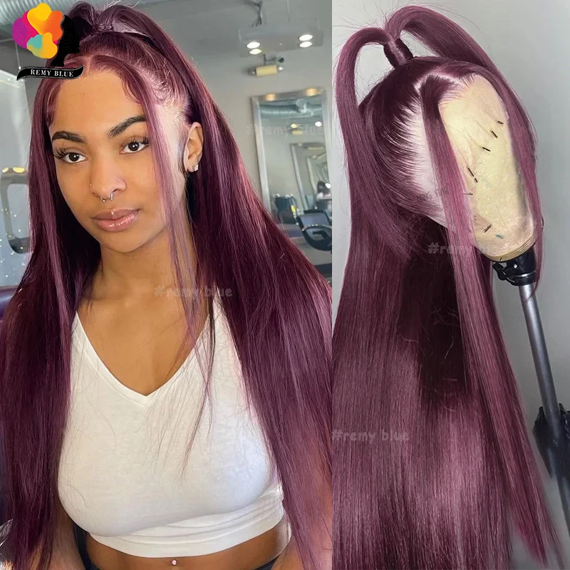 

Burgundy 13x6 Lace Front Human Hair Wig Pre-Plucked Lace Frontal Wigs for Black Women 99J Red Colored Straight Human Hair Wigs