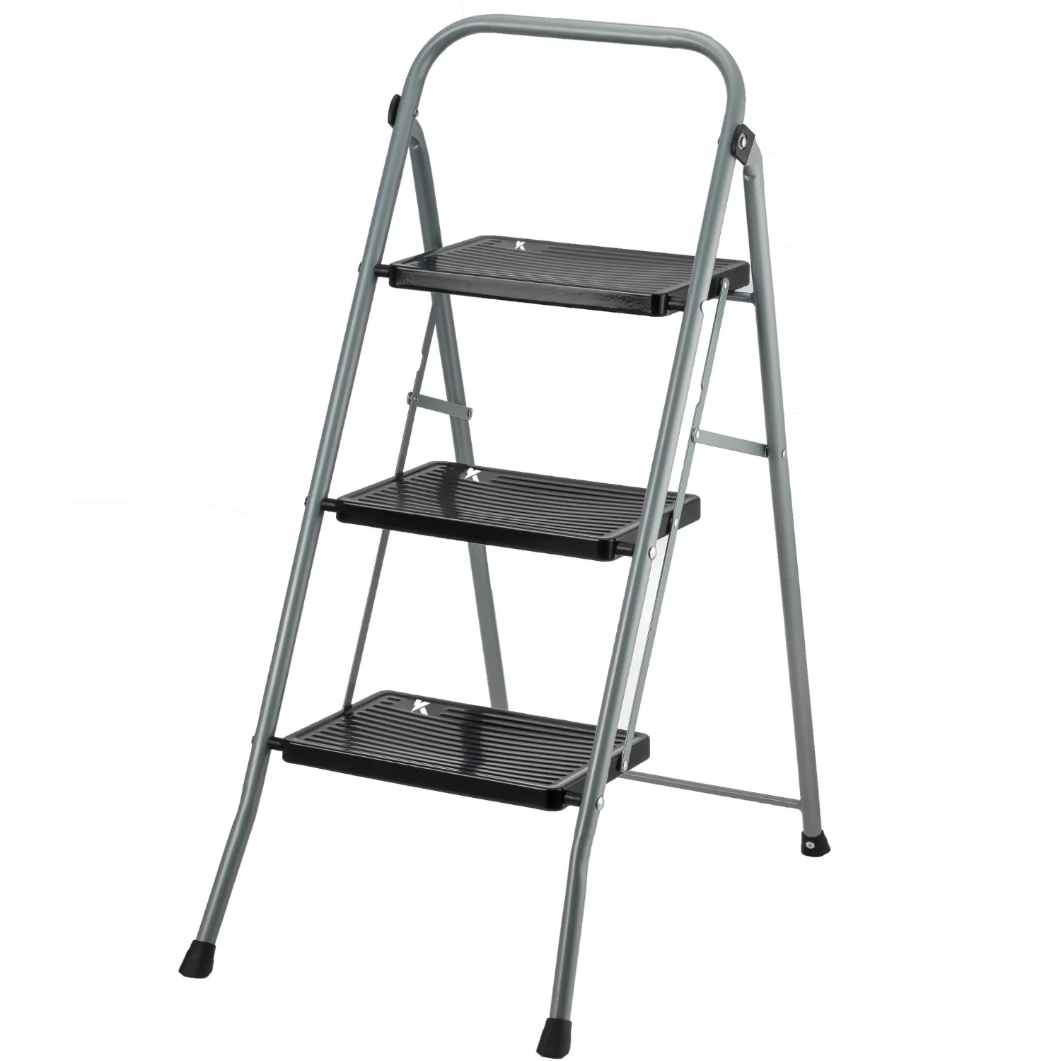 Escalera Plegable, Gris Oscuro – Metal Reforzado, Peldaño Extra Ancho, Apoyabrazos, 150 kg