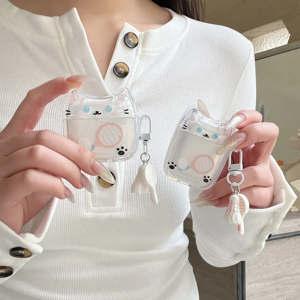 

Cute Cartoon Racket Cat Headphone Case for AirPros 4 3 2Pro2 3Korean INS Fashion Creative Personality Shockproof Protective case