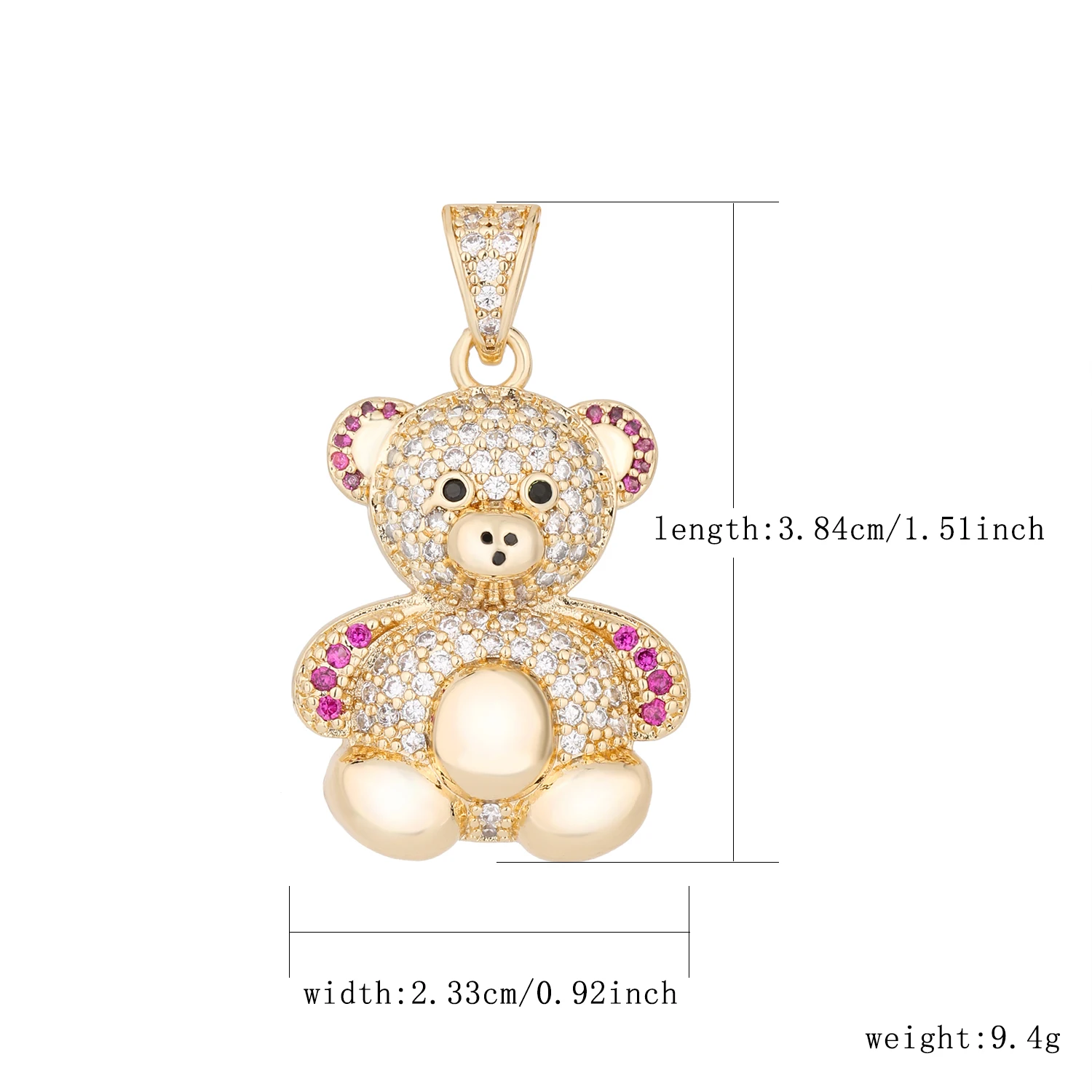 VCT Fashion White Crystal Bear Pendant Necklace Copper Gold Plated Animal DIY Jewelry Making Components HA1097