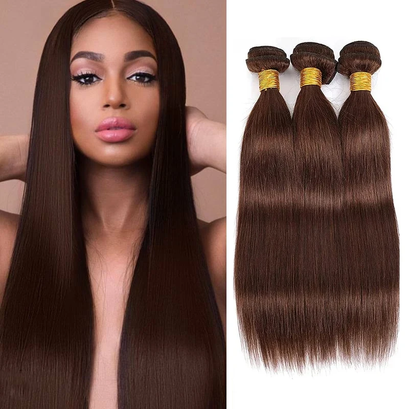 #4 bundel rambut manusia coklat muda bundel lurus 100% bundel rambut lurus Brasil untuk WANITA HITAM 16-30 inci