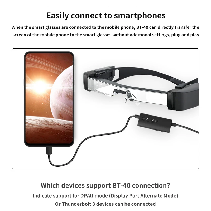 Epson BT40 AR Glasses Transparent Lenses Connected Mobile Phone Video Glasses Black 3D Glasses 2022