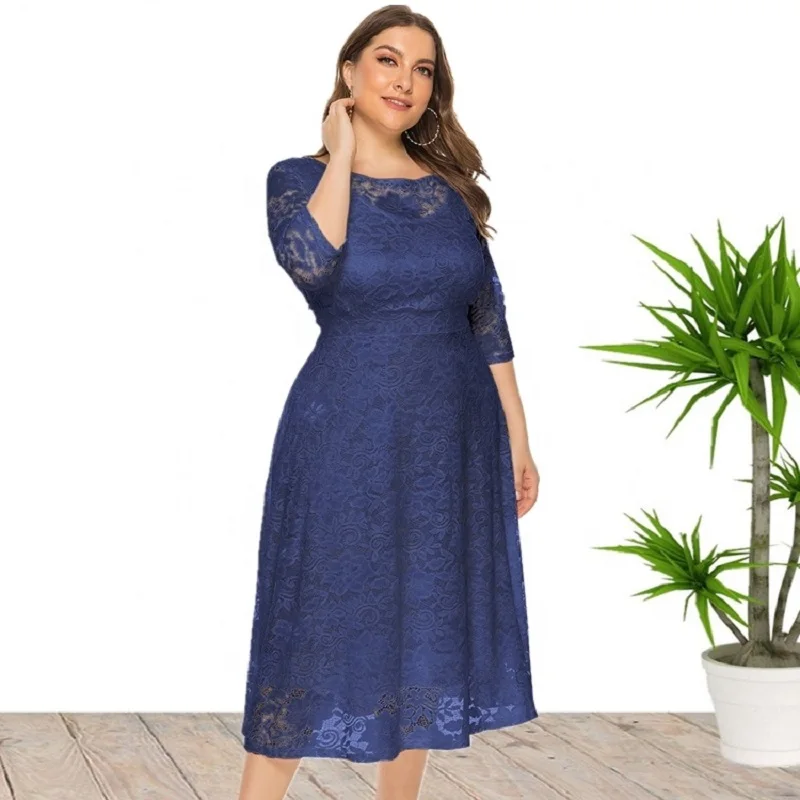 High Quality 8XL Plus Size Party Evening Bridesmaid Lace Dresses For Women With Pockets