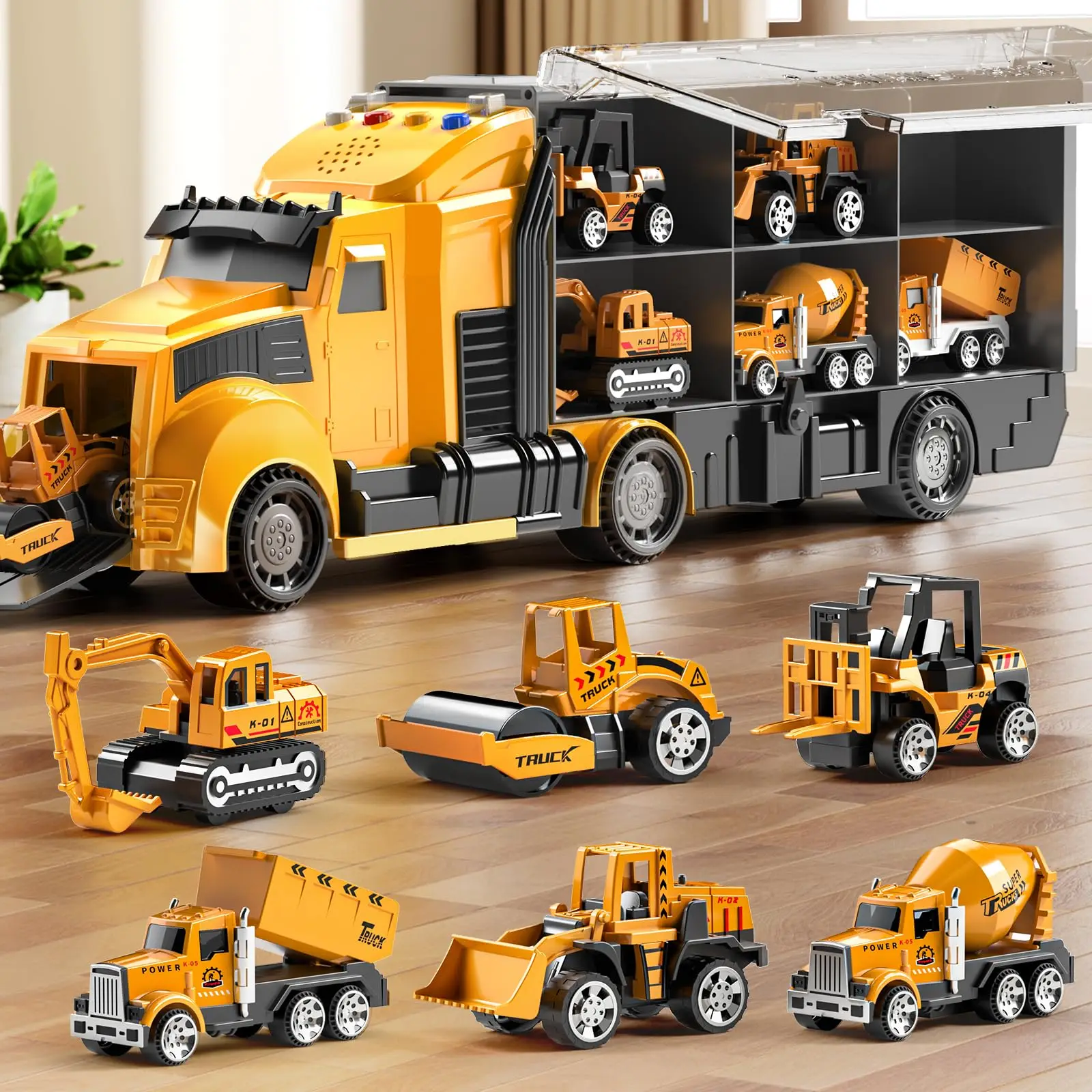 

Construction Trucks Toy Set with Play Mat, Die-Cast Carrier Truck Vehicles, Perfect Birthday Gift for Kids Ages 3-9, Ideal for B