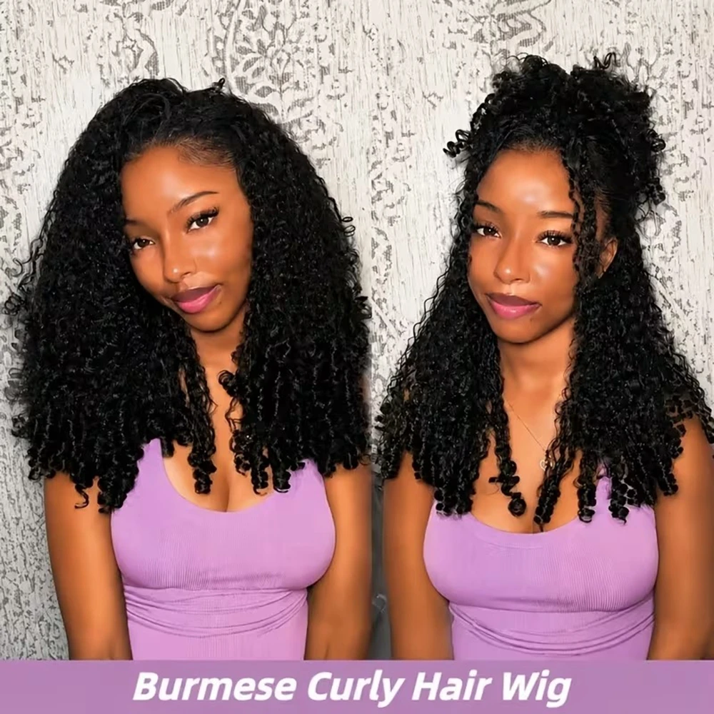 24 26 28 Inch Natural Black Human Hair Wigs Vietnamese Human Hair Burmese Curly Frontal Wigs For Women 13x4 HD Transparent Lace