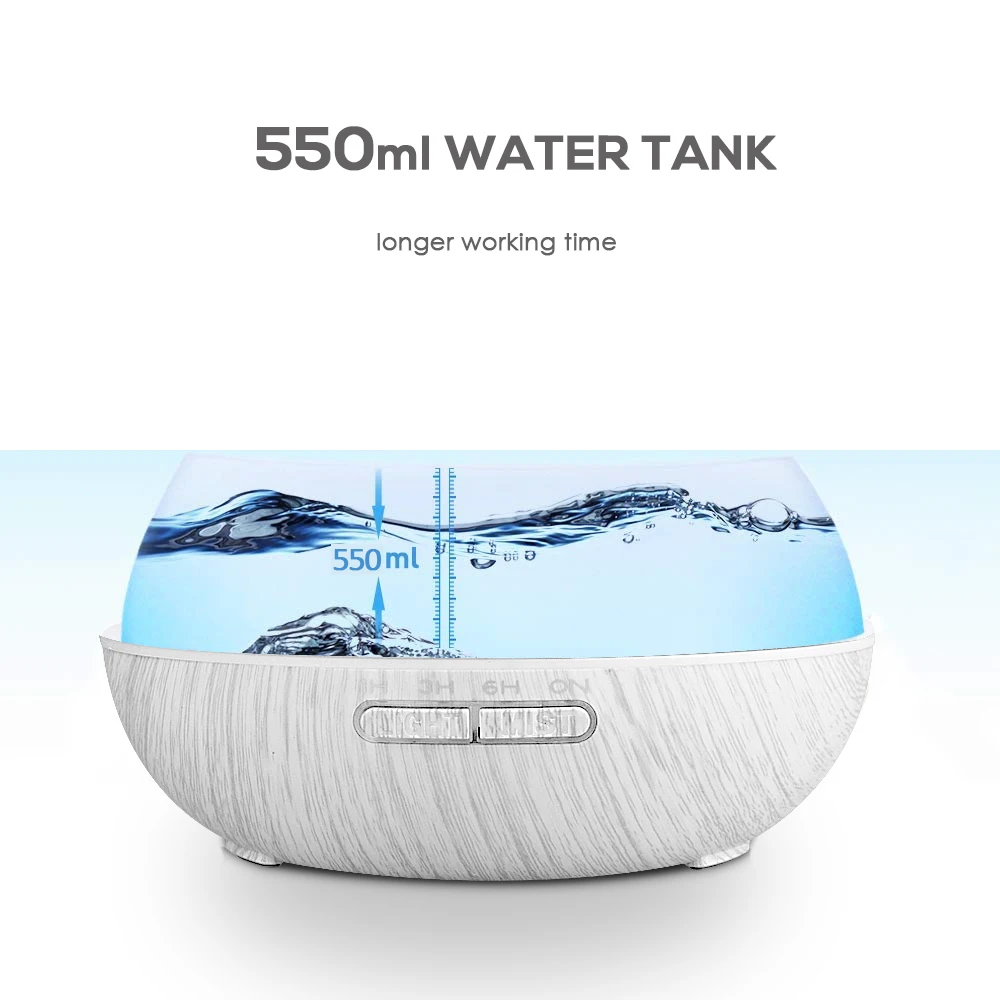 Diffuser For Home Remote Control Wood Grain Essential Oil Diffuser   550ml  7 LED Colors  6 Oils Included