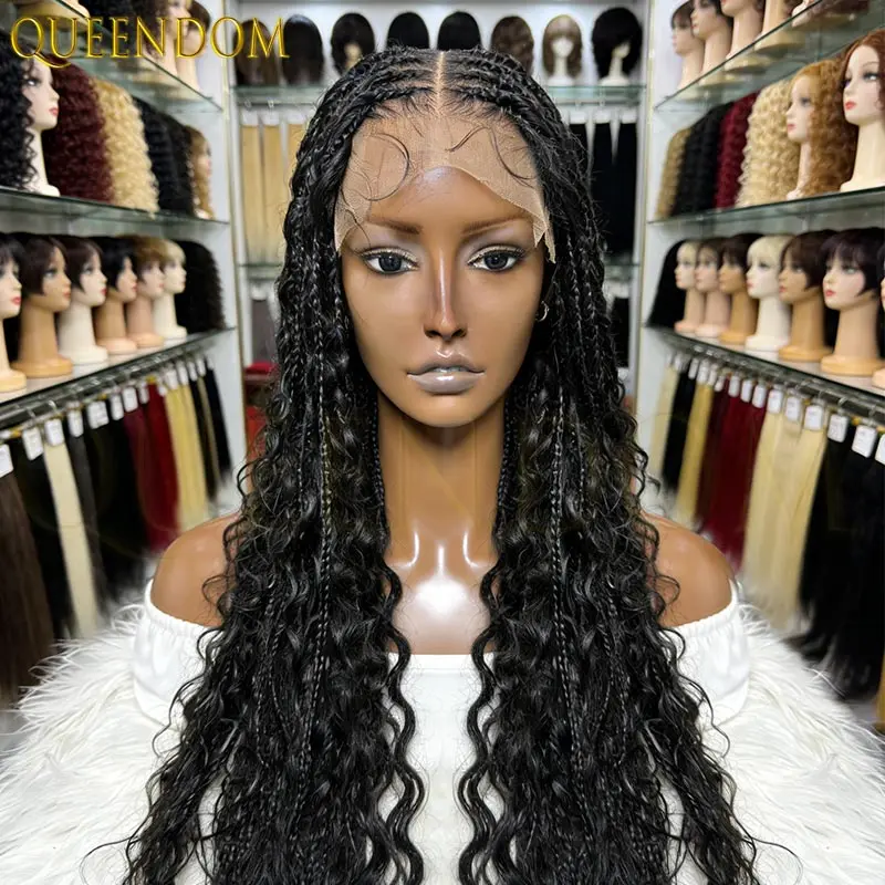 

32inch Goddess Bohemian Crochet Hair Wig Boho Box Braids with Curly Ends Synthetic Faux Locs Wig for Black Women