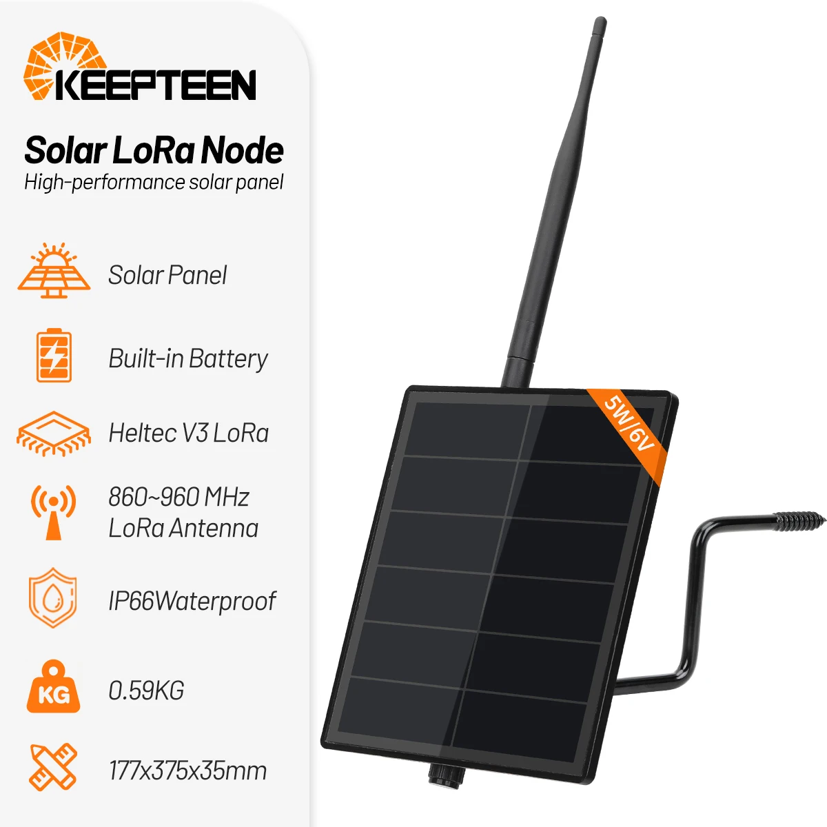 D5 Outdoor Solar Powered Lora Node radio Built in Battery with Heltec Lora32 V3 SX1262 Meshtastic APP ESP32 Bluetooth WiFi