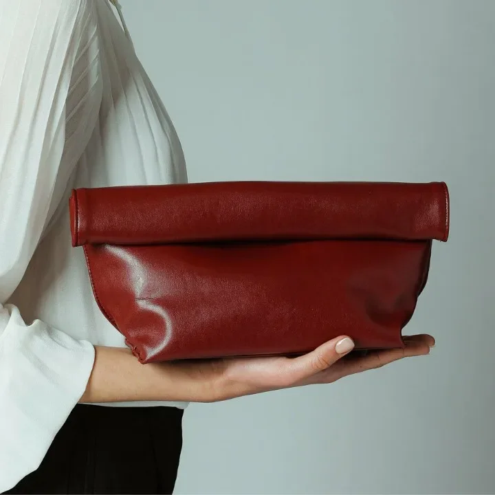 Vintage damska kopertówka miękka pu skóra Lady torebki wieczorowe Trend impreza dziewczyna kopertówka moda bordowa kopertówka torebka — zdjęcie 2