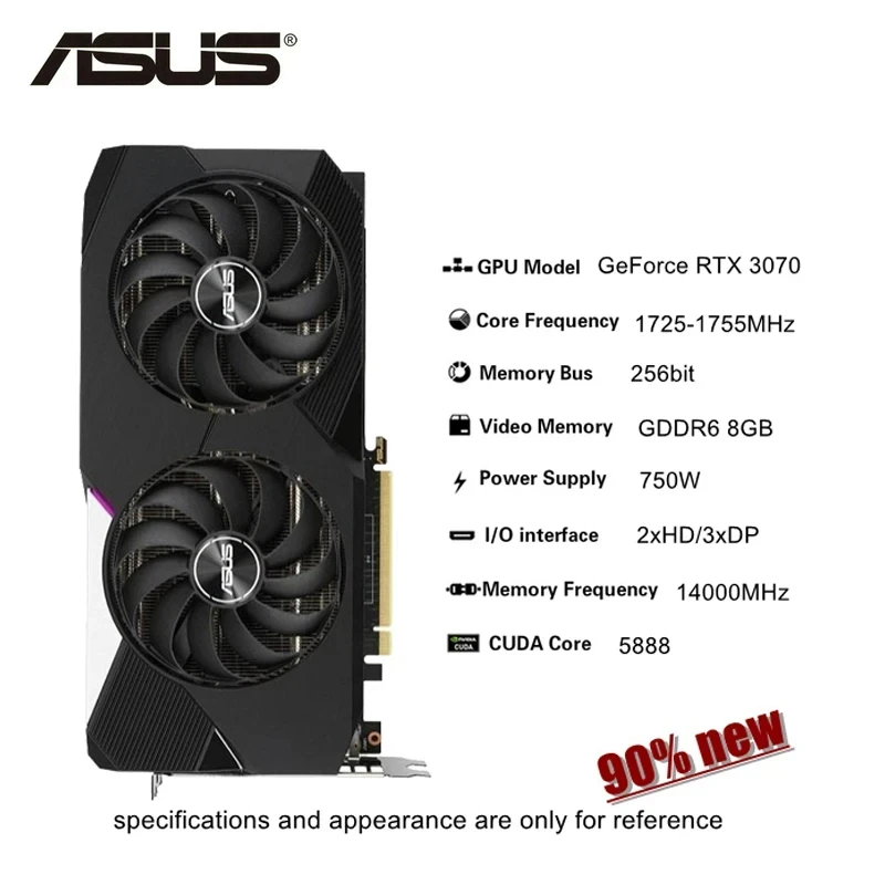 ASUS-中古グラフィックカード,RTX3070, 8GB, GDDR6,3070ビット,GPU, RTX3070, PCI Express 4.0, 16X, 2024