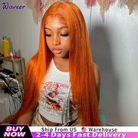 Straight Ginger Orange Human Hair Wig 30 Inches Lace Front 13x6 13x4 HD Frontal Colored Wigs Pre Plucked For Women 200 Density
