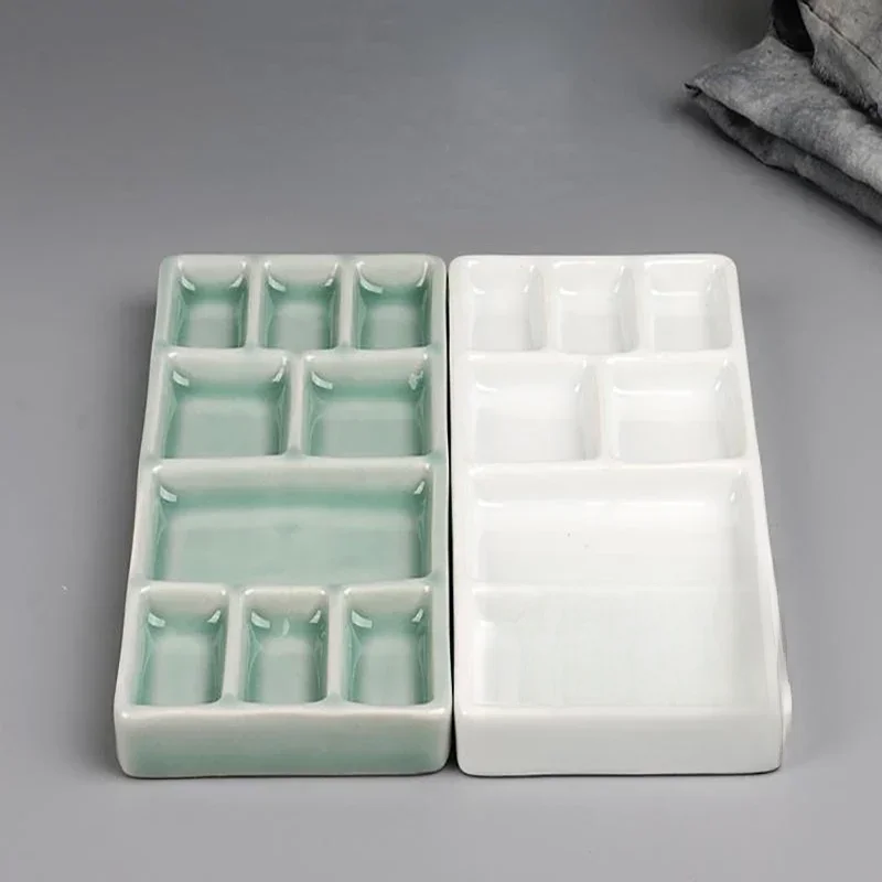 Ceramiczna kwadratowa paleta z wieloma siatkami Taca na farby olejne dla dorosłych dla początkujących Przenośne artykuły artystyczne Jingdezhen Firing — zdjęcie produktu 7