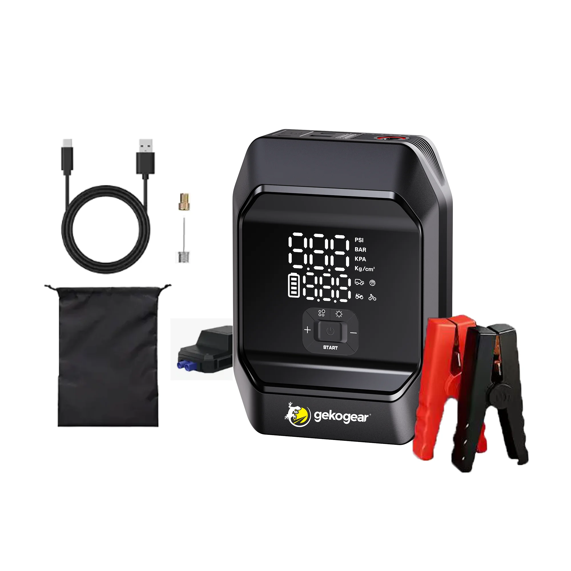 2-in-1 Portable Car Jump Starter and Air Compressor, 160 PSI Digital Tire Inflator with 12000mAh Battery, Emergency Power Bank & LED Light for Cars, Bikes, Balls