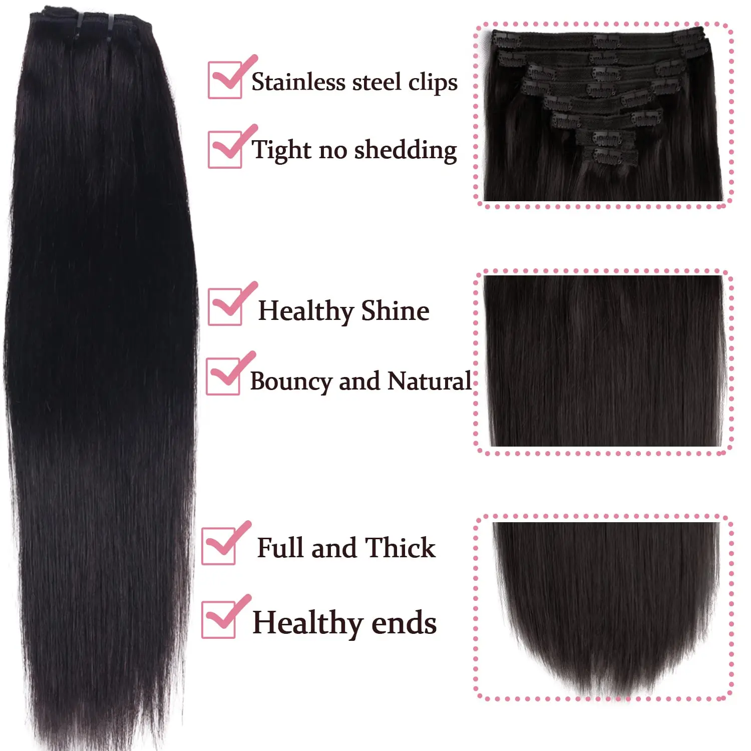 Straight Clip In Hair Extensions Hair Virgin 100% Real Human Hair Brazilian Natural Black Clip Ins Full Head Seamless 120g/Set