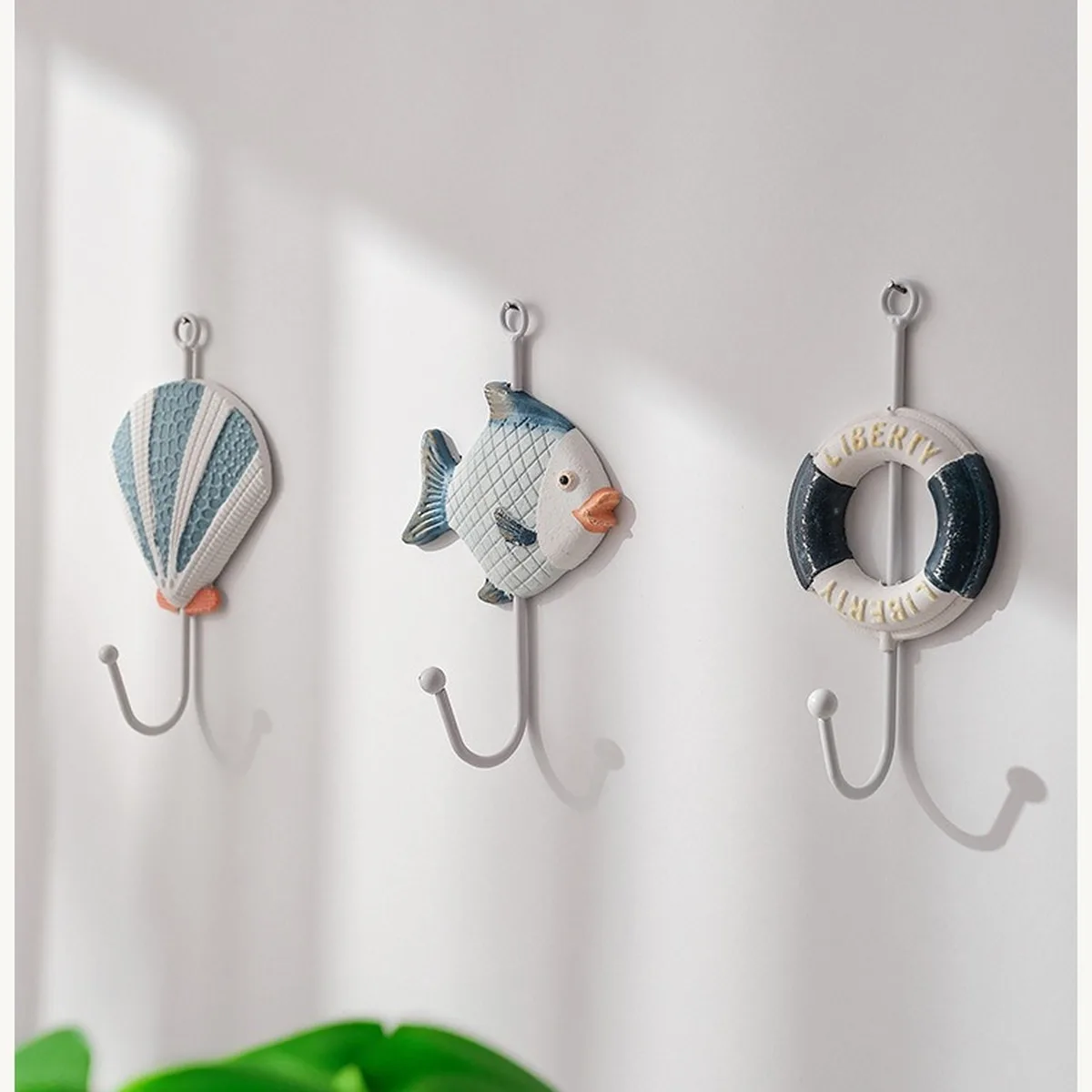 Mediterranean Wall Hooks 3pc Sets Nautical Iron Resin Coat Key Hanger Coastal Decor