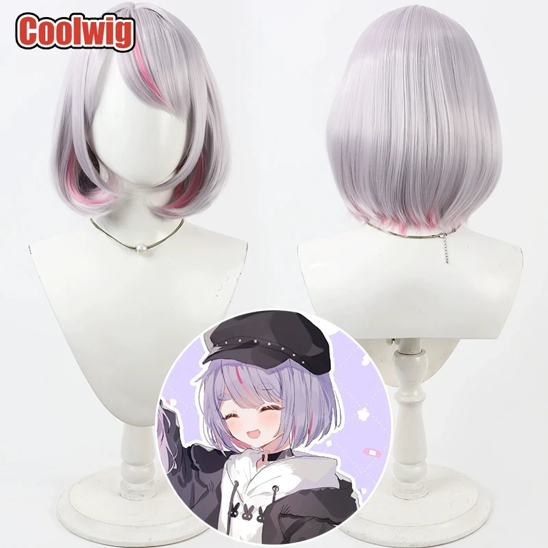 Coolwig Synthetic Hair Tosaki Mimi Cosplay Wigs Virtual YouTuber Tosaki Mimi 30cm Silver White Mixed Pink Wig Heat Resistant