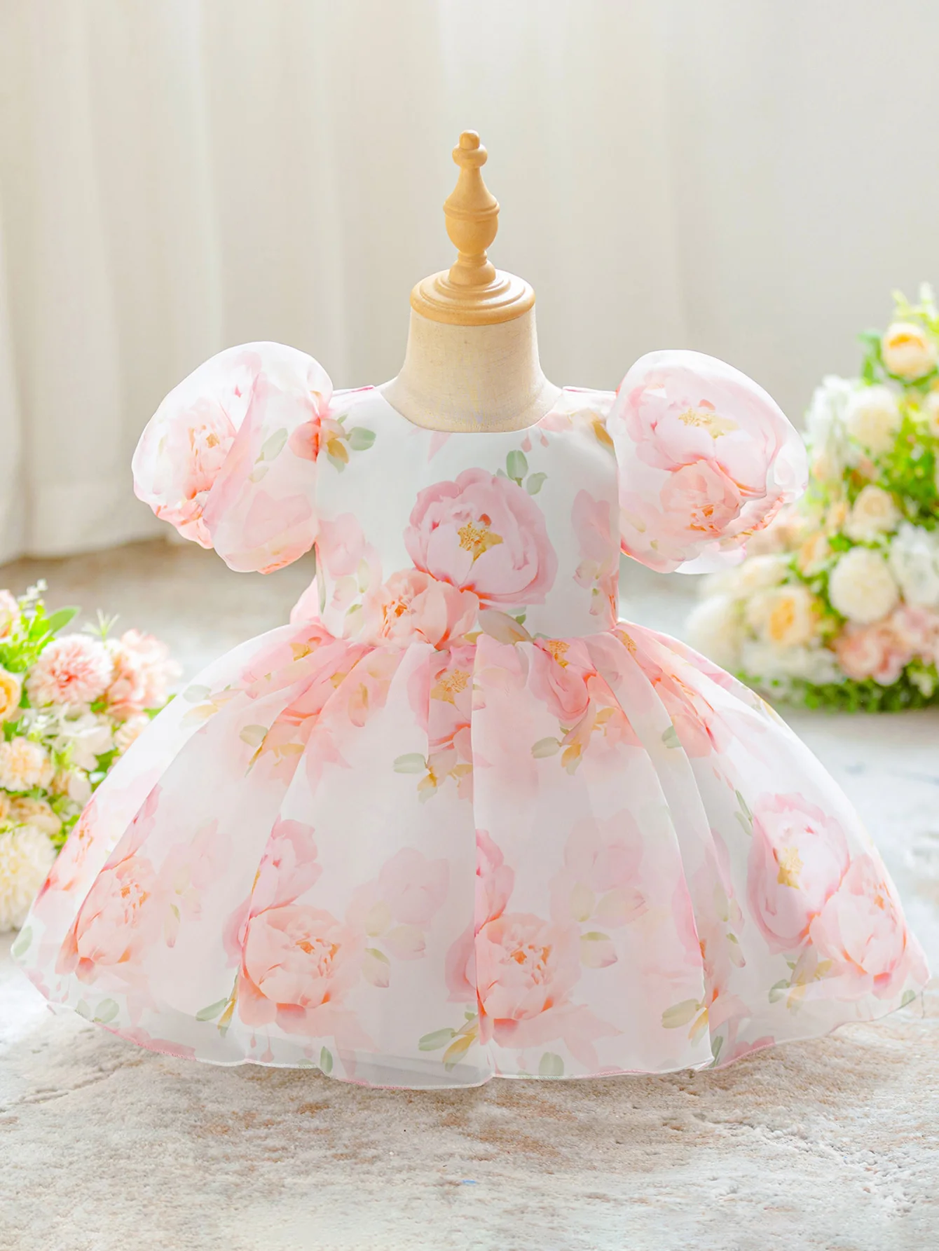Toddler Puff Sleeve Floral Summer Princess Dress For Baby Girls 1st Birthday Wedding Costume Infant Girl Party Prom Dresses 0-3Y