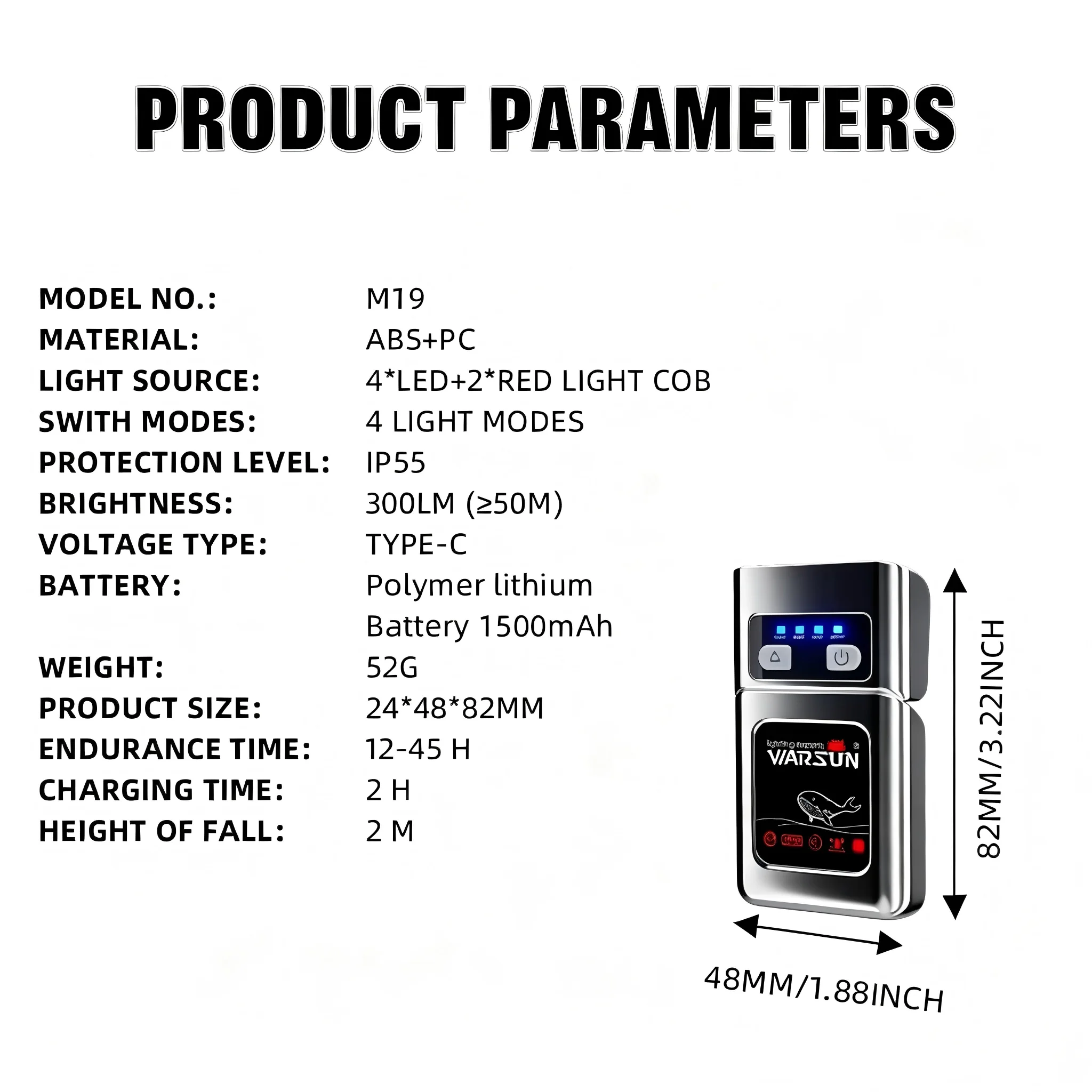 Warsun-potente faro LED de largo alcance, linterna recargable tipo C de alta potencia, para exteriores, luz de pesca