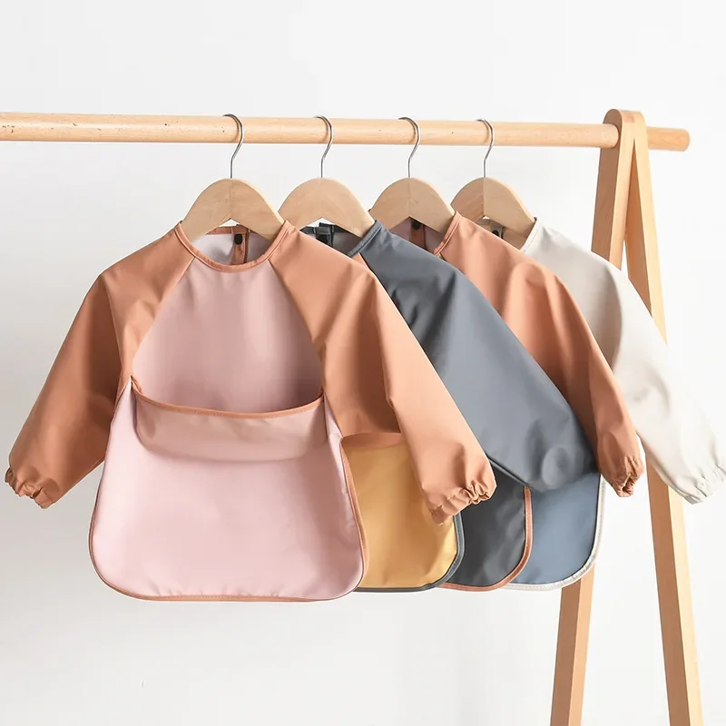 Bavoirs en PU à manches longues pour enfants, artisanat d'art, imperméable, Protection des repas, lavable, facile à nettoyer, Smock pour garçons et filles
