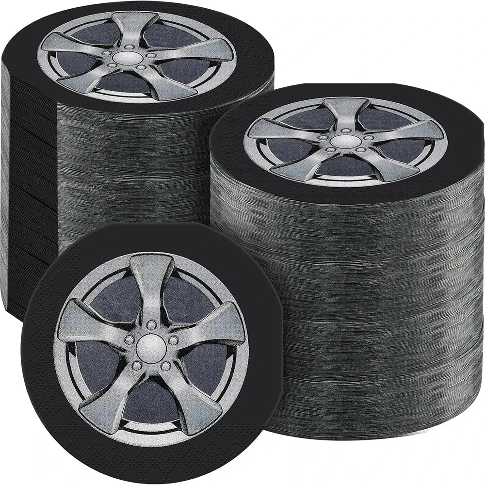 Serviettes de pneu, roue de serviette de voiture de course, serviette en papier, décor de fête de voiture, fournitures de fête pour anniversaire, réception-cadeau pour bébé, fête d'anniversaire