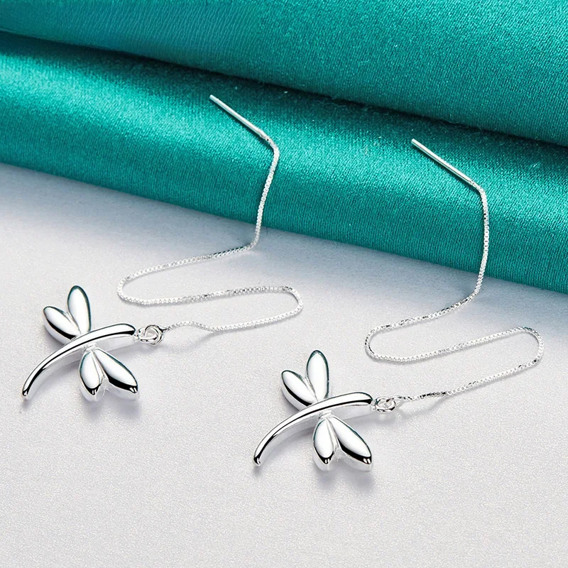 URMYLADY 925 Sterling Silver Dragonfly Ear Line Kolczyki dla kobiet Wedding Party Fashion Charm Biżuteria — zdjęcie 2