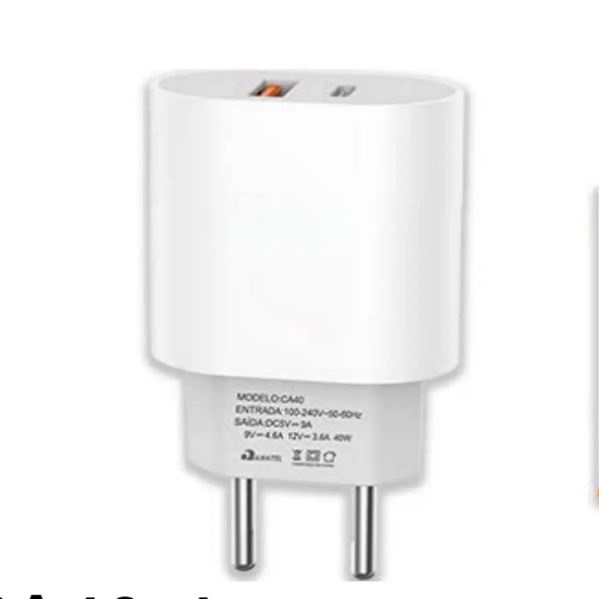 Carregador Turbo 1 Saída USB+1 Saída USB-c 20w PD Para Celular Fonte Carga Rápida Pés De Cobre Sem Cabo